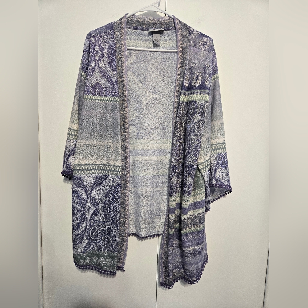 Catherines Women's Lavendar Lightweight Paisley Print Open Kimono Size‎ 1X